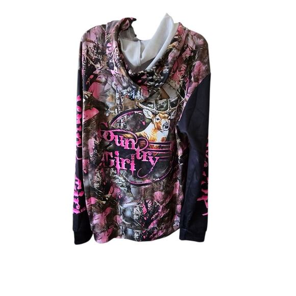 Country Girl Camo Pink Polyester Outdoor Hoodie Size L 24" Pit to Pit - Picture 2 of 4